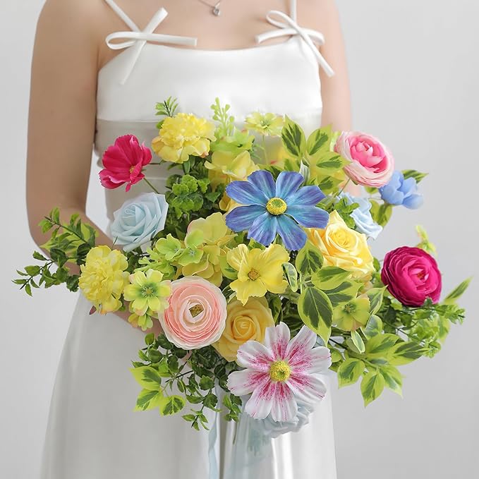 Serra Flora Artificial Flowers Combo Set Faux Flowers Bulk Flower Leaf with Stems for DIY Wedding Bouquets Centerpieces Baby Shower Party Home Decorations