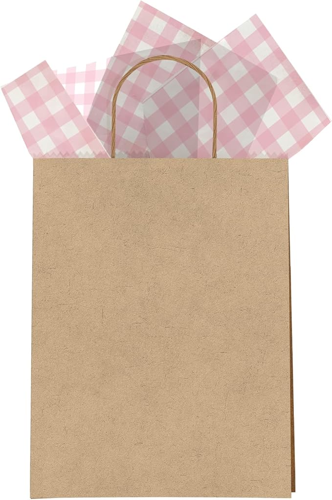 Pro Supply Global Pink Gingham Printed Tissue Paper for Gift Bags or Boxes and Wrapping - Checkered Bulk Decorative Art Tissue Paper for Packaging and Gifting | 24 Sheets 20" x 30"