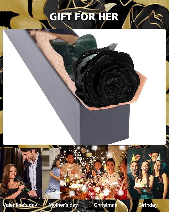 Black Preserved Flowers Gifts for Women: Roses for Birthday Wedding Gift for Girlfriend Wife Grandma Mom