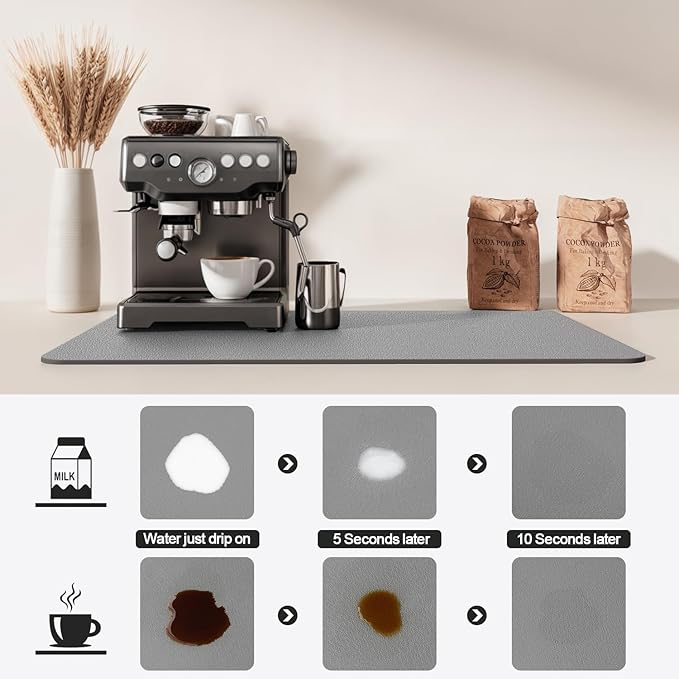 Dish Drying Mat for Kitchen Counter | Coffee Bar Mat for Countertops | Heat Resistant Drainer Mat with Non-slip Rubber Backed | Hide Stain Kitchen Absorbent Draining Mat | Grey 16"x24"