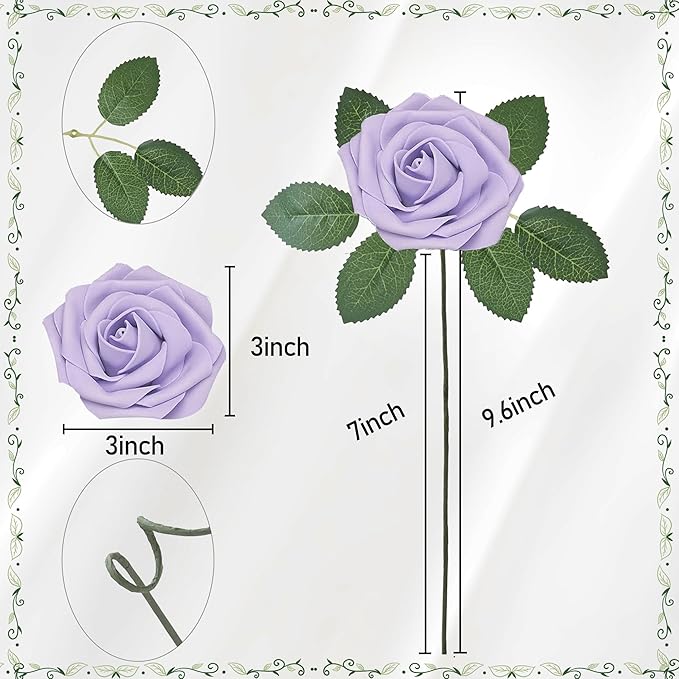 Artificial Flowers, 25pcs Artificial Rose for DIY Wedding Bouquets Centerpieces Arrangements, Purple Foam Rose with Stem for Bridal Shower Party Home Decorations