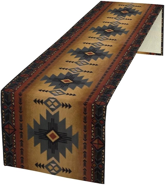 Aztec Table Runner, Southwestern Ethnic Geometric Triditional Table Runner Table Setting Decor for Kitchen Garden Farmhouse Party Holiday Dinner Home, 13x60 Inch