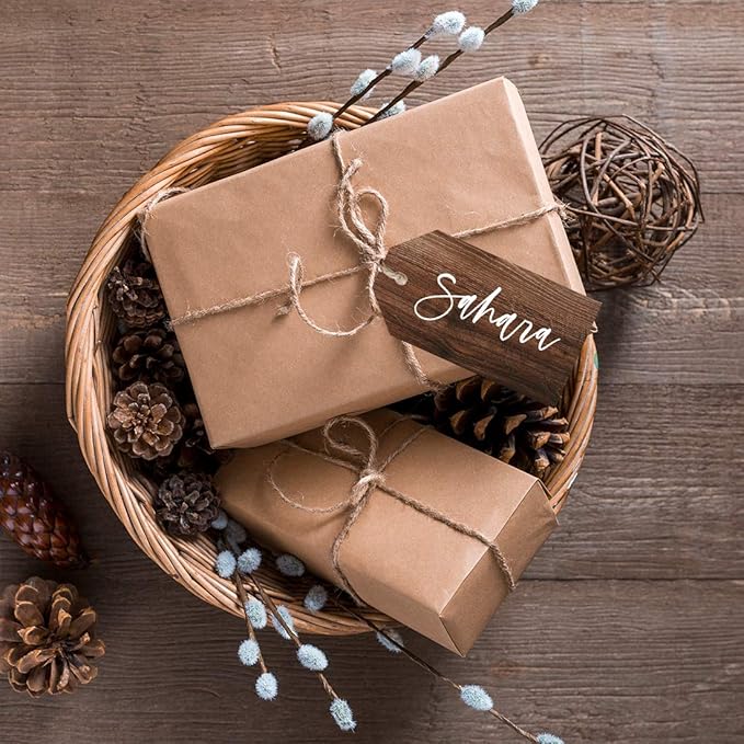 Andaz Press Personalized Rustic Wood Christmas Holiday Season Classic Gift Tags, Custom Name, Christmas Holiday Favor Tags, for Holiday Events, Parties, and Favors, 60-Pack