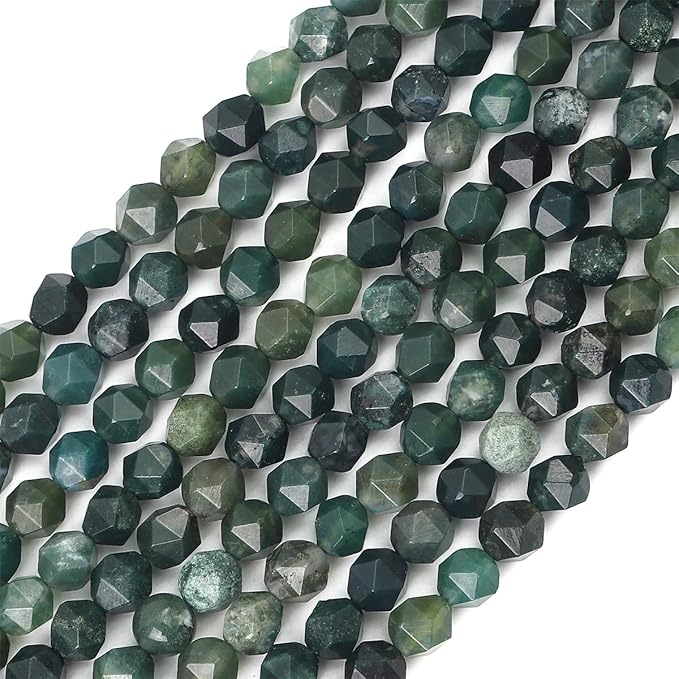 Faceted Natural Moss Agate Stone Round Beads 6mm 36cm/Strand for Jewelry Making