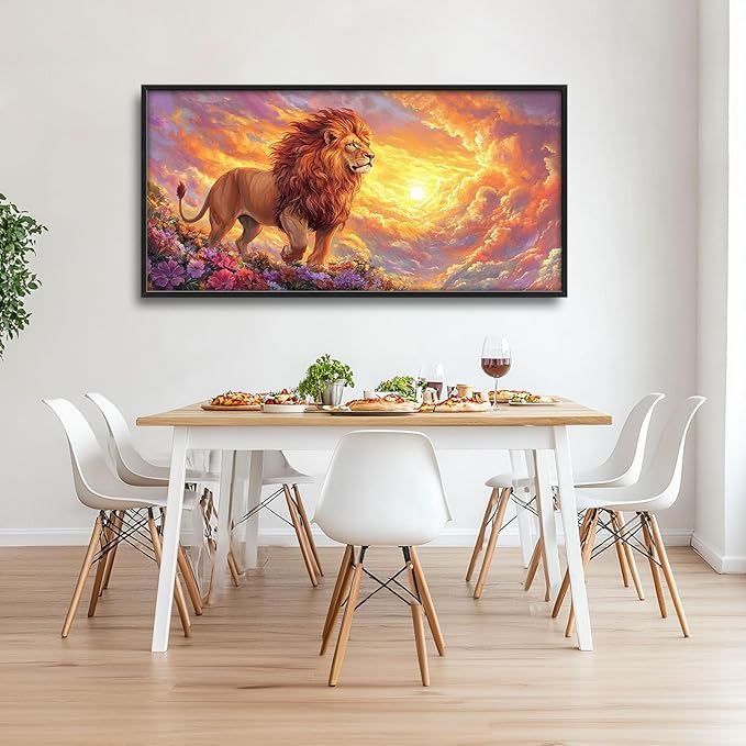Lion Large Wall Art Animal Flower Pictures Wall Decor Sunset Floral Canvas Landscape Print Painting Modern Home Artwork Decoration for Bathroom Office Living Room Bedroom Framed 60"x30"