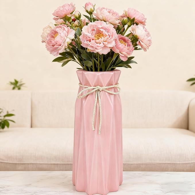 Ceramic Flower Vase Modern Home Decor Vases for Centerpieces Pink Minimalist Farmhouse 9.5" H x 3.9" W Cute Decorative Vases Flowers Tulip Pampas Grass Vase for Table Bathroom Shelf