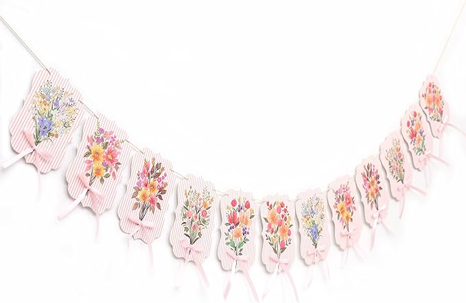 Floral Baby Shower Decorations Garland - Baby in Bloom Bow Banner, Flowers Baby Clothes Banner for Gender Reveal, 1st Birthday, Anniversary Party Backdrop