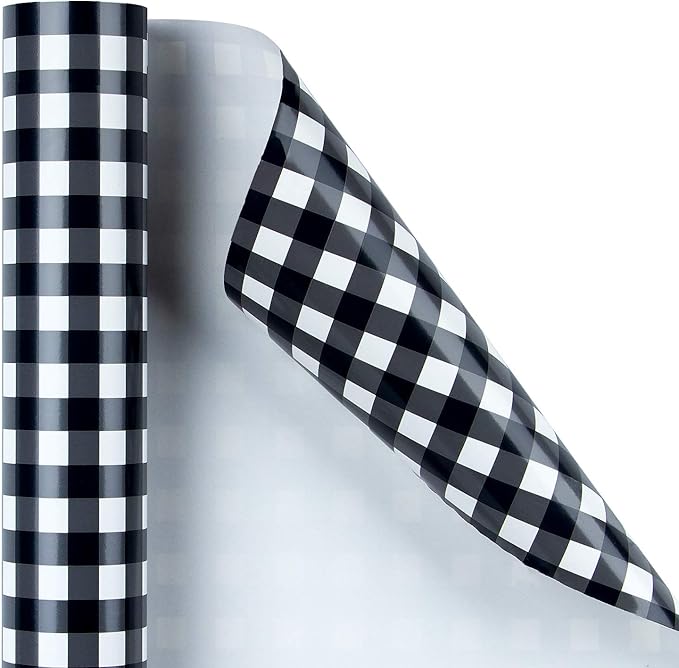 WRAPAHOLIC 30 Inch Plaid Wrapping Paper Roll - Black and White Plaid Design for Birthday, Holiday, Party, Wedding, Baby Shower Packing - 30 inch x 33 feet