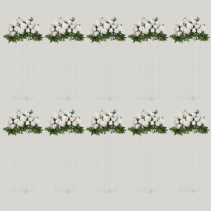 TEKXYZ Acrylic Centerpiece, 10 Pcs 31.5 Inch Tall Flower Stand, Column Wedding Centerpieces, Flower Stand for Wedding Event Party Props, Home Decor, Table