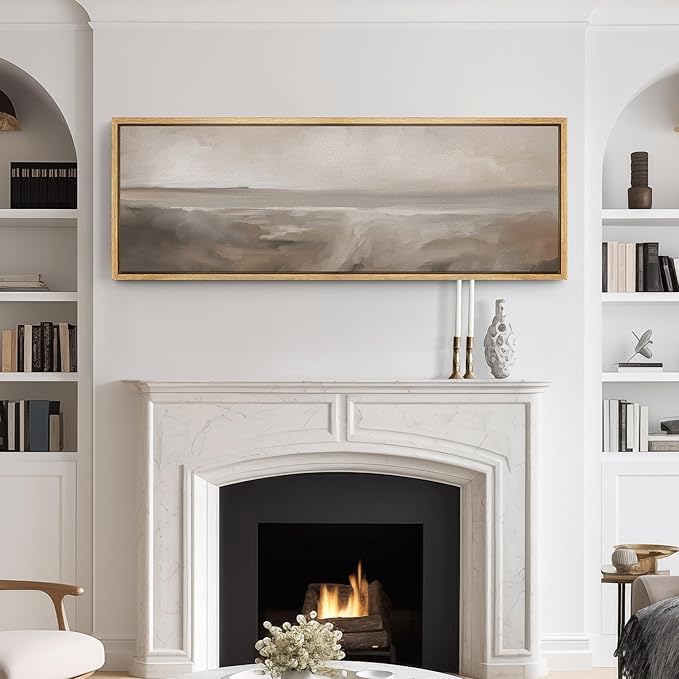 SIGNFORD Large Framed Canvas Print Wall Art Neutral Seascape Soft Coastal Landscape Illustrations Modern Art Relax/Calm Warm for Living Room, Bedroom, Office - 60"x20"