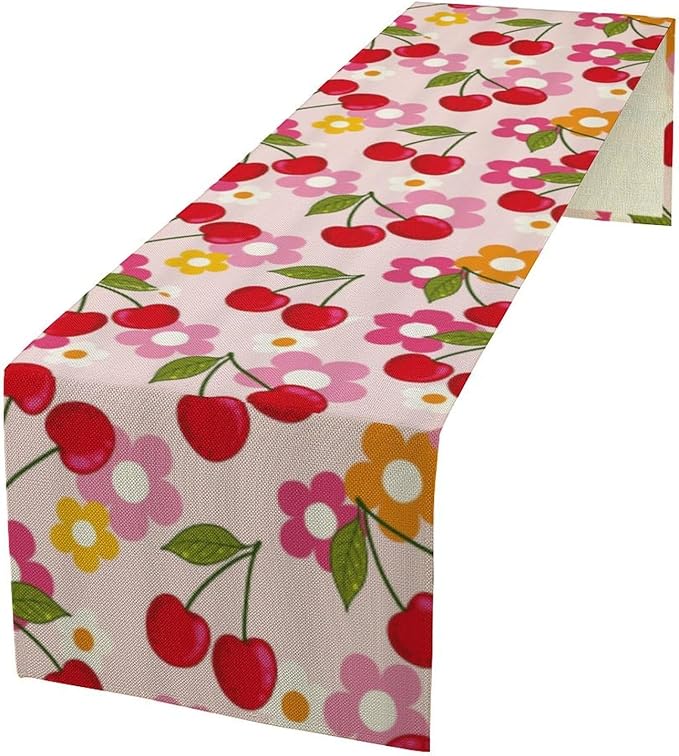 Cherry Table Runner,Spring Summer Fruit Tropical Birthday Party Decorations Dining Room Home Kitchen Table Decor 13 x 70Inches