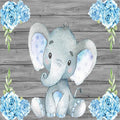 AOFOTO 8x8ft Elephant Rustic Grey Wooden Backdrop for Boy Baby Shower Watercolor Blue Floral Cartoon Animal Gender Reveal Photography Background It's a Boy Newborn Kids Birthday Party Decoration
