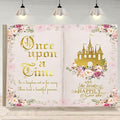 12x8ft Once Upon a Time Backdrop Fairy Tale Books Pink Floral Princess Castle Photography Background Romantic Wedding Birthday Party Banner Decorations Cake Table Decor