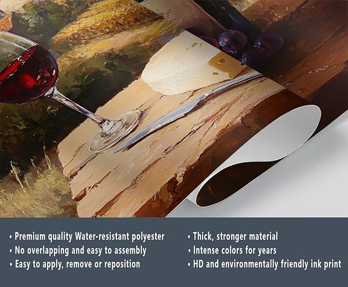 KIREUPA Tuscany Vineyard Wall Mural, Countryside Winery Scene 3d Wall Murals, Italian Rural Landscape Wallpaper Mural, for Living Room Bedroom Large Wallpaper Indoor Decor 118" W x 82.6 "H