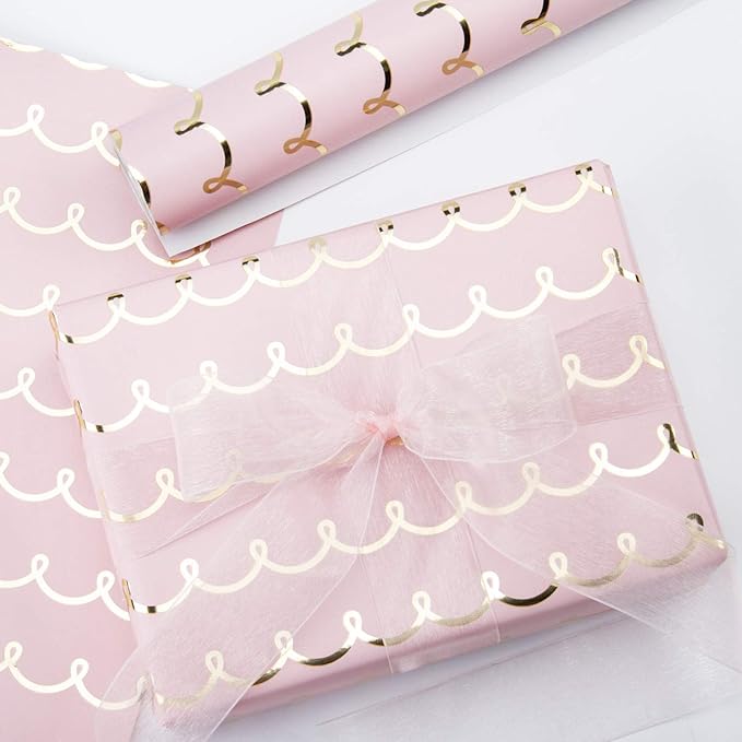 WRAPAHOLIC Jumbo Pink Wedding Wrapping Paper - 30 Inch x 33 Feet - Foil Girls Birthday Wrapping Paper for Birthday, Wedding, Baby Shower, Bridal Shower