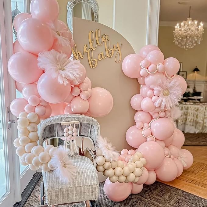 Togvu Pastel Pink Balloons Different Sizes, 123 Packs Pink Balloons, Pack of 18 12 10 5 Inch Baby Pink Balloons Garland Arch Kit for Birthday Baby Shower Gender Reveal Wedding Decoration