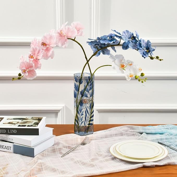 Flower Vase Clear Plastic Cylinder Vases Decor for Centerpieces Home Storage Office Weddings Blue Boho Plant 11.8 x 3.9 in