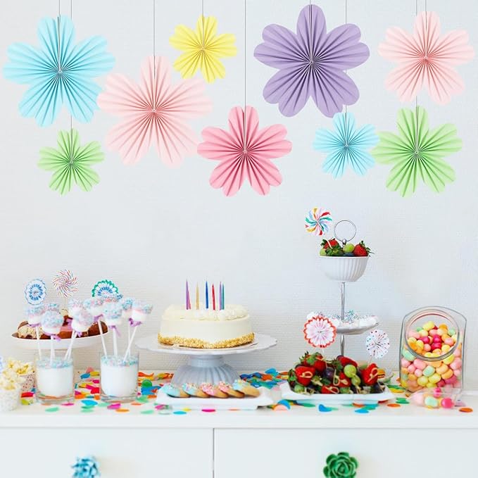 zilue Paper Fans Party Decorations Paper Flowers Decorations for Wall Classroom Floral Backdrop Baby Shower Birthday Party Flower Wall Decor Pack of 9 Pastel