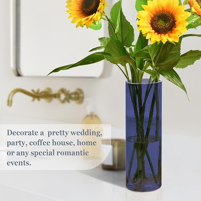 Flower Vase Clear Plastic Cylinder Vases Decor for Centerpieces Home Storage Office Weddings Navy Blue 11.8 x 3.9 in