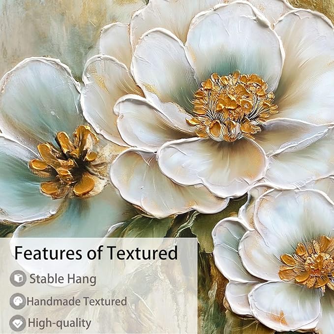 Arjun Framed Canvas Wall Art for Bedroom, Large Wood Frame Vintage Flower Painting Living Room Textured Artwork Gold Picture Bloosom Dining Room Kitchen Home Office Wall Decor, 40"x20"