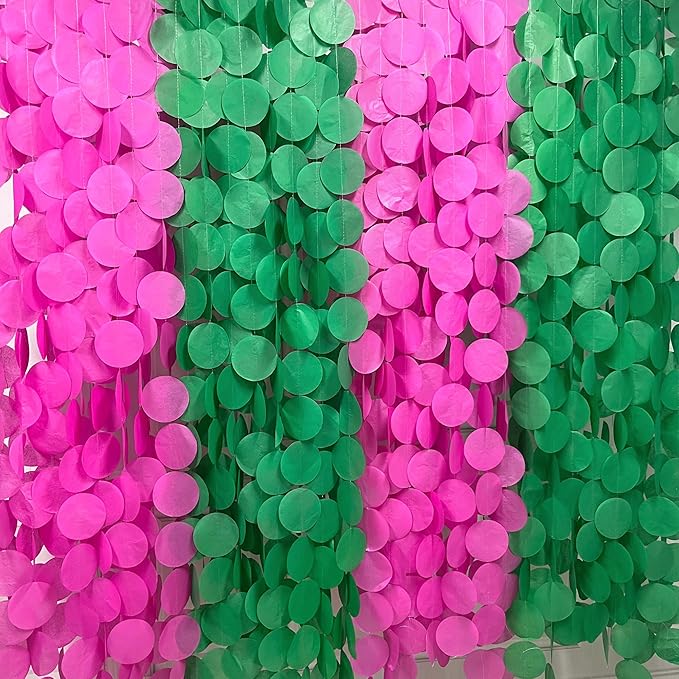 205 Ft Hot Pink and Green Party Decorations Circle Dot Backdrop Garland Tissue Paper Polka Dots Hanging Streamer for Witches Theme Birthday Baby Shower Bachelorette Wedding Engagement Party Supplies