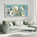 Ardemy Teal Canvas Wall Art Large Framed Magnolia White Floral Pictures Wall Decor Textured Painting Flowers Turquoise Artwork for Living Room Bedroom Dining Room Home Office, 40"x20"