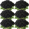 Jexine 50 Pcs Artificial Rose Flower Bulk Realistic Silk Fake Roses with Long Stem Plastic Artificial Flower Bouquet Real Looking for Home Wedding Centerpieces Party Decoration(Black)