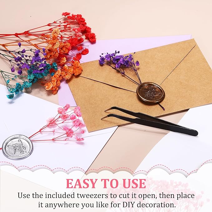 PATIKIL Mini Dried Gypsophila Flower Kit, 30Pcs 4 Inch Orange Natural Pressed Floral Bundles with Tweezer for DIY Resin Crafts Gift Wedding Christmas Card Decor Flower Bouquets