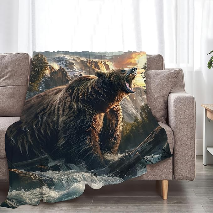 Bear Blanket and Gifts - Cabin Decor Throw for Girls, Boys, Men, Women, Kids, Adults - Soft Warm Cozy Fleece for Couch, Sofa, Bed - 80"x60"