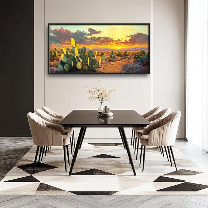 Western Cactus Large Wall Art Southwest Desert Sunset Pictures Wall Decor Arizona Landscape Canvas Painting Prints Framed Modern Artwork Home Decorations for Bedroom Living Room Office 60"x30"