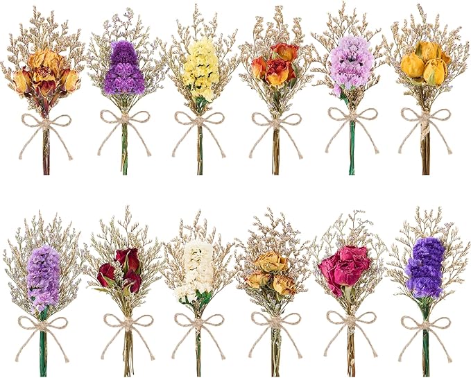 12/24 PCS Charming Dried Flowers Bouquet for Vase Various Dried Wildflowers with Stems Mini Handmade Wildflowers Natural Real Flowers Bulk Flowers Craft (Forget Me Not, 12 PCS)
