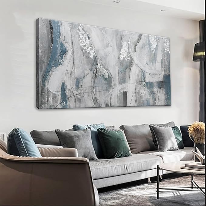 YISXINOAG Abstract Wall Art Ready To Hang White Wall Art Modern Fantasy Paintings Blue White Abstract Wall Decor Prints Canvas Art Wall Decor Painting For Bedroom Office Decoration 20" X 40"