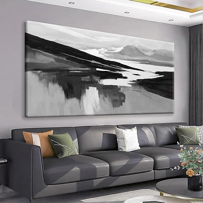 Large Abstract Wall Art For Living Room Decor Black White Wall Art Painting Prints Minimalist Black Abstract Art Modern Canvas Art Wall Decor For Bedroom Kitchen Office 29"×58"