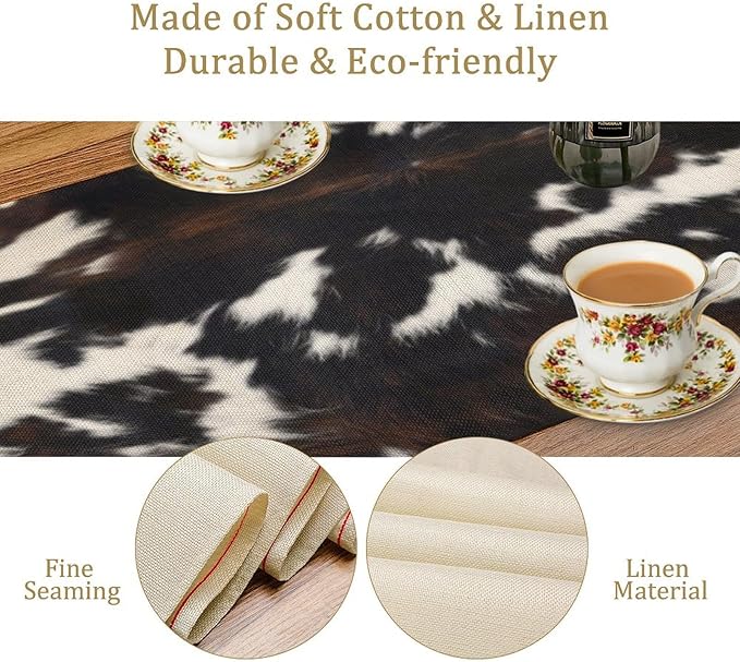 Cow Print Table Runner, Black White Cowhide Print Western Style Table Runner Country Farmhouse Cottage Cow Patten Table Decoration for Home Kitchen Dining, 13x60 Inch