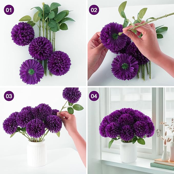 Hananona 12 Pcs Artificial Chrysanthemums Flowers Purple Flowers, Fake Mums Silk Vintage Flower for Home Decor Indoor Floral Arrangement Table Centerpiece (12, Purple)