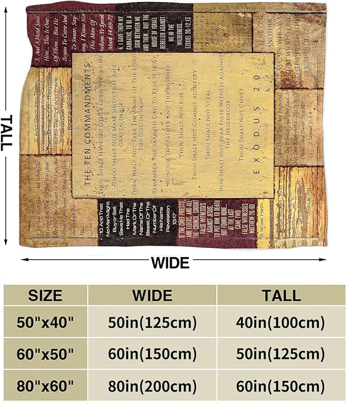 Christian Bible Blanket 10 Commandments Throw Blanket Christian Gifts and Decor Religious Bible Verse Blanket for Women Men Kids Adults Soft Warm Cozy Fleece Blanket for Couch Sofa Bed 80"x60"
