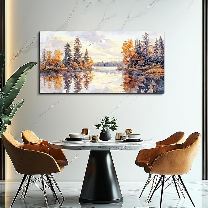 PHAOHUAXM Modern Large Canvas Print Wall Art Abstract Ink Landscape Painting Home Decoration Natural Landscape Artwork Picture Living Room Bedroom Office Wall Decoration Ready To Hang 24x48 Inches