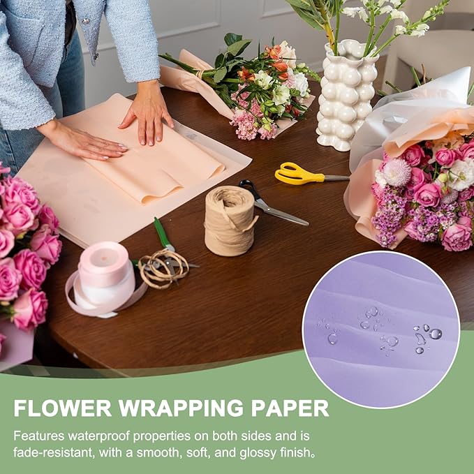 PATIKIL Flower Gift Wrapping Paper, 20 Sheets Waterproof Bouquet Paper Wrap Florist Supplies Packaging Floral Papers for Wedding DIY Craft Valentine Mother's Day, Purple