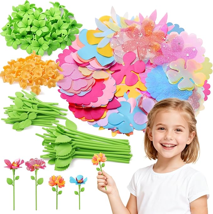 Kufanda DIY Fabric Flower Bouquets Toys Accessories Can Make 36 Flowers, DIY Arts & Crafts Toy Parts Christmas Gifts for Kids