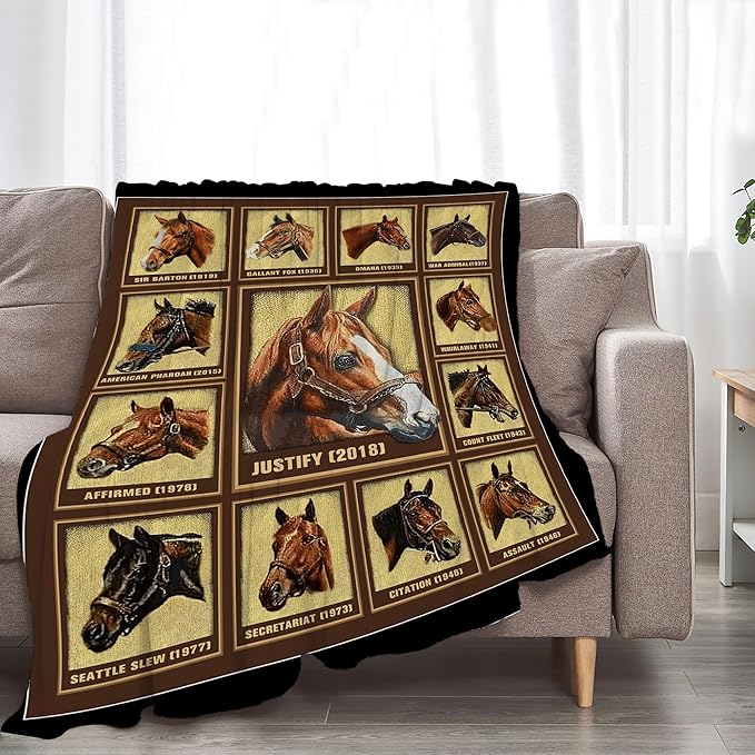 Racing Horses Blanket - Soft Warm Cozy Fleece Throw for Couch, Sofa, Bed - 60"x50" - Gifts for Girls, Boys, Men, Women, Kids, Adults