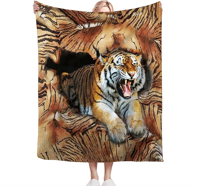 Tiger Throw Blanket - Soft, Warm, Cozy Fleece for Couch, Sofa, Bed - 60"x50" - Kids, Adults