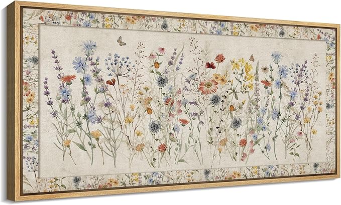 SIGNFORD Extra Large Framed Canvas Print Wall Art Charming Wildflower Botanical Illustrations Modern Art Relax/Calm Warm for Living Room, Bedroom, Office - 60"x30"
