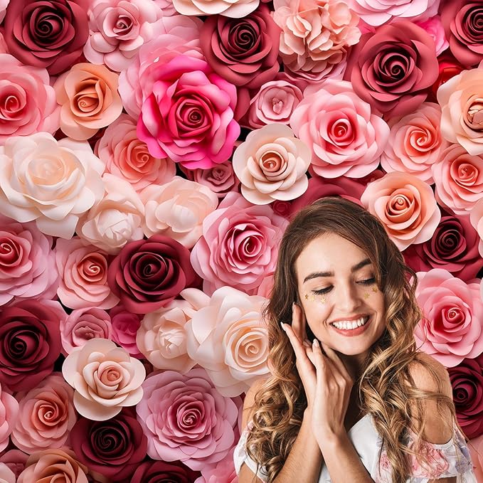 Pink and White Roses Background for Wedding Ceremony or Valentine's Day Flowers Wall Photography Backdrop Anniversary Birthday Wedding Baby Shower Background Children Adults Studio Prop 15x8ft
