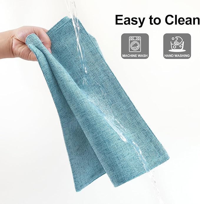 Homaxy Cloths Placemats for Dining Table Set of 6, Heat Resistant Washable Cotton Linen Blend Table Mats, Easy to Clean Place Mats for Indoor Outdoor Party Kitchen Decoration, 13" x 19", Aqua