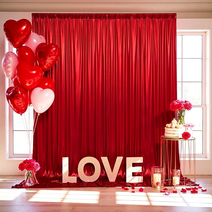 gogoparti 10x10FT Red Sequin Backdrop Curtain - 2 Panels of 5x10FT Wrinkle-Free Glitter Drapes for Photography, Birthdays, Weddings & Graduations