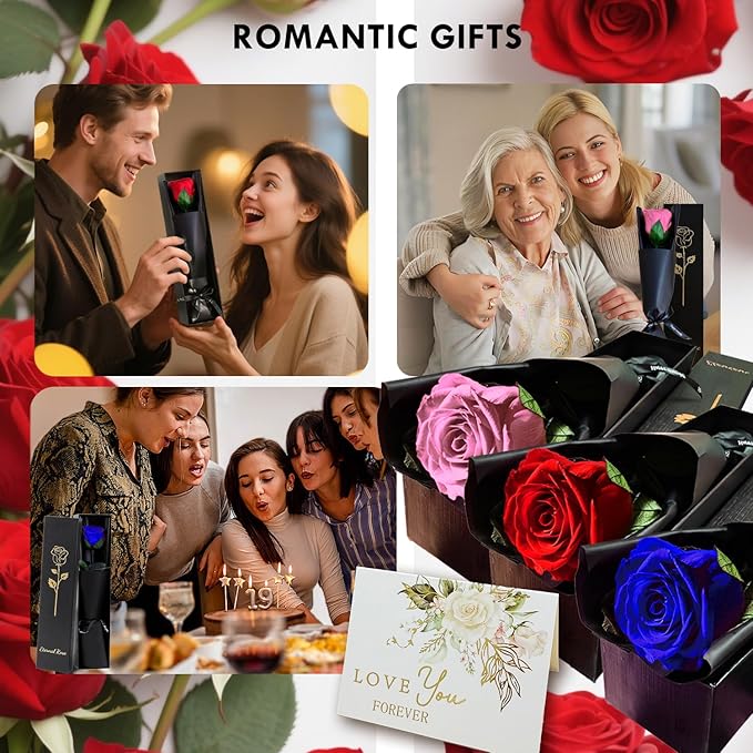 WILLSHINE Eternal Rose with Stem,Single Real Preserved Rose Gift Box,Forever Red Flower Stems Bouquets for Women,Mum,Wife,Girlfriend,Valentine's Day,Mother's Day,Chirstmas,Birthday,Aniversary Gift