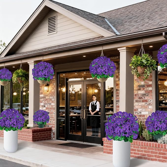 Artificial Handmade Geraniums With Flowers Scent Pots White Pink Purple Lavender Lifelike Faux Geraniums Bushes Fake Flowers for Wedding Party Home Office Indoor outdoor Plants Decor (Lavender color)