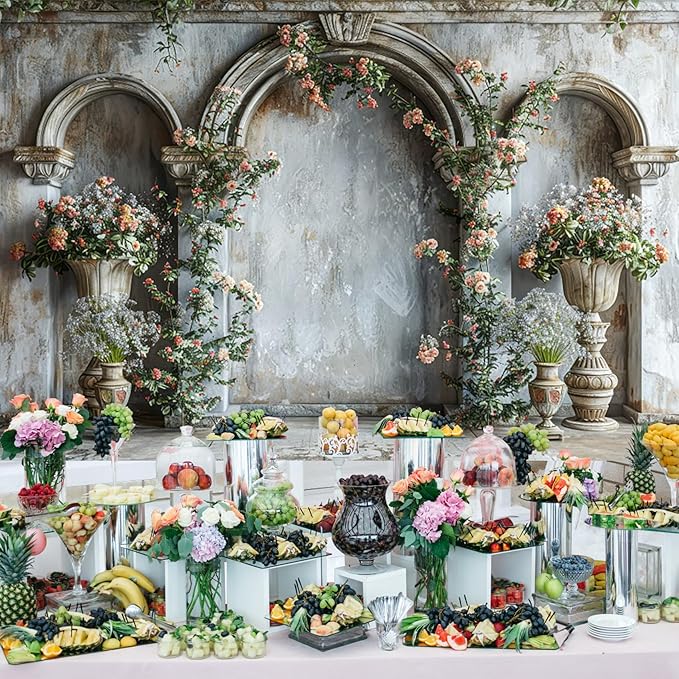 Baocicco 8x6.5ft Flower Castle Wall Photography Background Vintage Arch European Palace Victoria Wall Backdrop Women Themed Party Birthday Decorations Bridal Shower Ceremony Engagement Photoshoot
