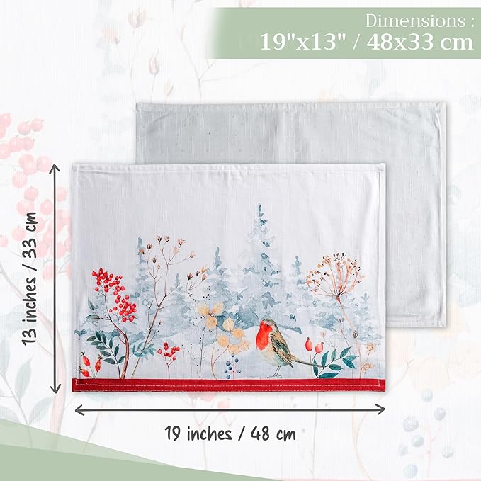 Maison d' Hermine Placemats Set of 4 100% Cotton Washable Cloth Place Mats, Reusable Table Mats for Thanksgiving Christmas Decorations Kitchen Dining Party Wedding Restaurant (Morzine, 13" x 19")