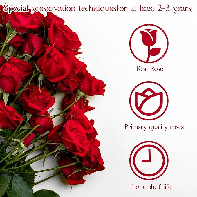 29-Piece Forever Flowers Heart-Shaped Box – Real Immortal Preserved Roses Lasting a Year, Perfect for Birthday, Girlfriend, Mother, or Wife, Valentine Day Gift for Her - Bright Red